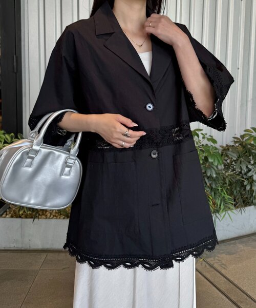 CIAOPANIC TYPY(チャオパニックティピー)の「切替レースオーバー5分袖ジャケット(シャツ/ブラウス・レディース・カーキ/ブラック/ホワイト/ブラウン・SMALL/MEDIUM)」の22枚目の写真