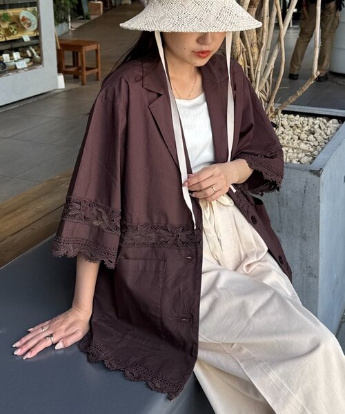 CIAOPANIC TYPY(チャオパニックティピー)の「切替レースオーバー5分袖ジャケット(シャツ/ブラウス・レディース・カーキ/ブラック/ホワイト/ブラウン・SMALL/MEDIUM)」の6枚目の写真