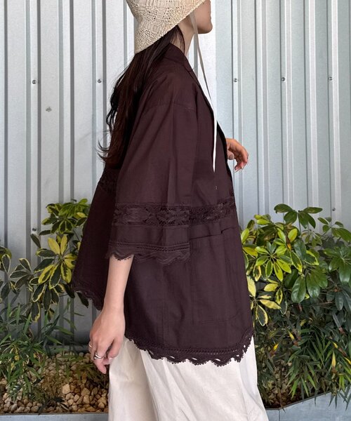 CIAOPANIC TYPY(チャオパニックティピー)の「切替レースオーバー5分袖ジャケット(シャツ/ブラウス・レディース・カーキ/ブラック/ホワイト/ブラウン・SMALL/MEDIUM)」の7枚目の写真