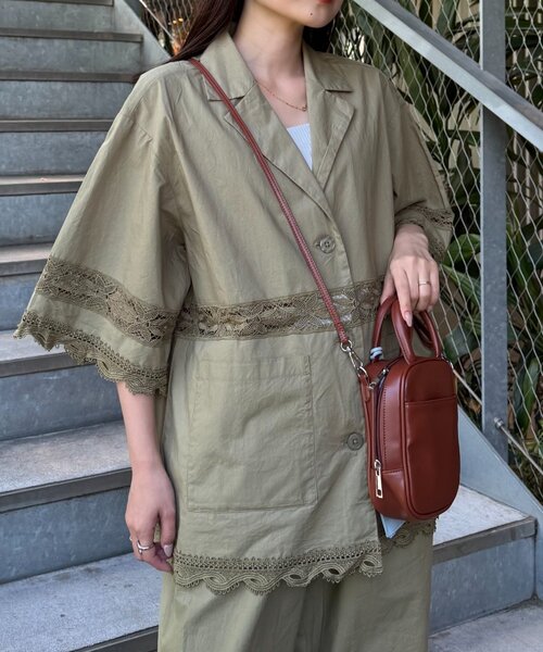 CIAOPANIC TYPY(チャオパニックティピー)の「切替レースオーバー5分袖ジャケット(シャツ/ブラウス・レディース・カーキ/ブラック/ホワイト/ブラウン・SMALL/MEDIUM)」の12枚目の写真