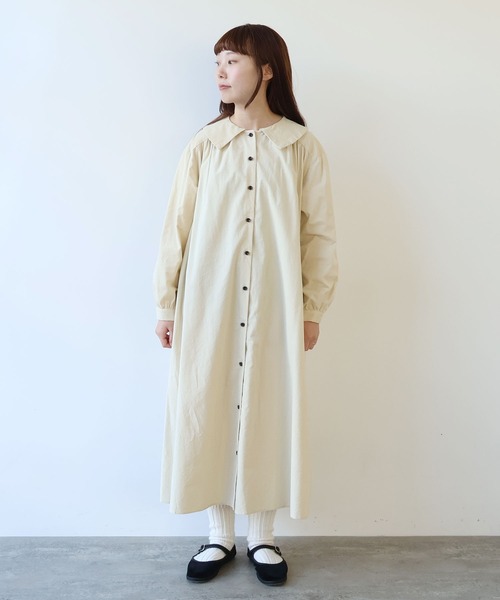 bulle de savon（ビュルデサボン）の「21Wシャツコール 角衿ギャザーワンピース（ワンピース・レディース・ブルー/チャコールグレー/キナリ・FREE）」の2枚目の写真