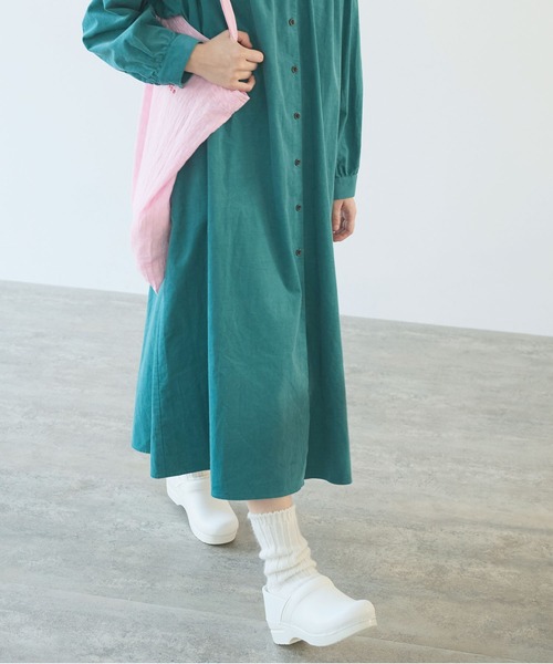 21Wシャツコール 角衿ギャザーワンピース（ワンピース）｜bulle