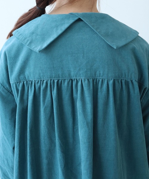 bulle de savon（ビュルデサボン）の「21Wシャツコール 角衿ギャザーワンピース（ワンピース・レディース・ブルー/チャコールグレー/キナリ・FREE）」の16枚目の写真