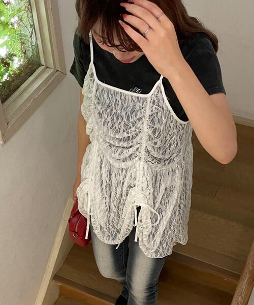 WEGO(ウィゴー)の「WEGO/ドロストデザインレースキャミワンピ(ワンピース・レディース・ホワイト・FREE)」の4枚目の写真