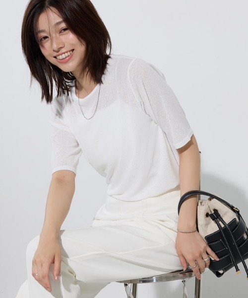 Pierrot(ピエロ)の「五分袖シアーカットソー(Tシャツ/カットソー・レディース・オフホワイト/ブラック/グレー系その他/チャコール/ベージュ系その他/ブラウン/ベビーピンク・M/L/LL)」の16枚目の写真