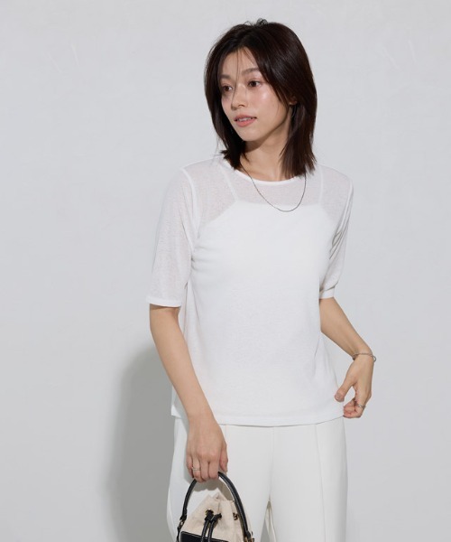 Pierrot(ピエロ)の「五分袖シアーカットソー(Tシャツ/カットソー・レディース・オフホワイト/ブラック/グレー系その他/チャコール/ベージュ系その他/ブラウン/ベビーピンク・M/L/LL)」の17枚目の写真