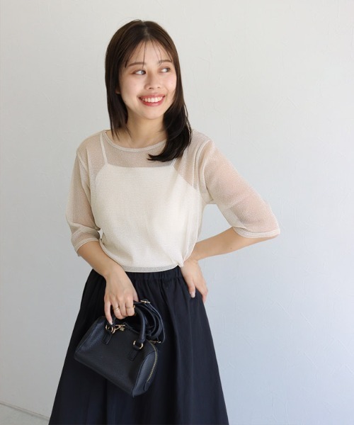 Pierrot(ピエロ)の「五分袖シアーカットソー(Tシャツ/カットソー・レディース・オフホワイト/ブラック/グレー系その他/チャコール/ベージュ系その他/ブラウン/ベビーピンク・M/L/LL)」の21枚目の写真
