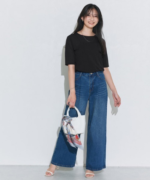 Pierrot(ピエロ)の「五分袖シアーカットソー(Tシャツ/カットソー・レディース・オフホワイト/ブラック/グレー系その他/チャコール/ベージュ系その他/ブラウン/ベビーピンク・M/L/LL)」の10枚目の写真