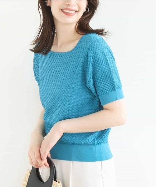 ニット セーター レーシー編み半袖ニット/洗える レディース レーシー編み半袖ニット/洗える（ニット/セーター）｜OFUON