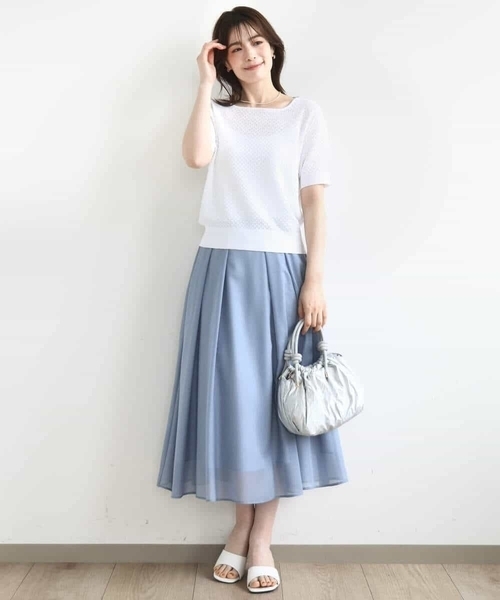 OFUON le MK(オフオンルエムケー)の「レーシー編み半袖ニット/洗える/WEB限定サイズあり(ニット/セーター・レディース・ネイビー/イエロー/ブルー/ホワイト・38/36)」の12枚目の写真