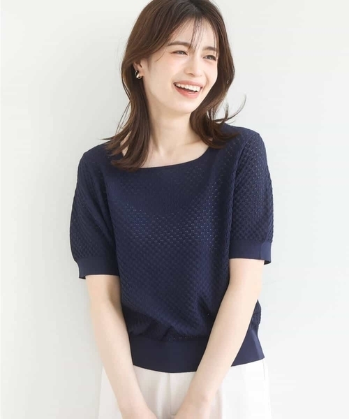 OFUON le MK(オフオンルエムケー)の「レーシー編み半袖ニット/洗える/WEB限定サイズあり(ニット/セーター・レディース・ネイビー/イエロー/ブルー/ホワイト・38/36)」の14枚目の写真
