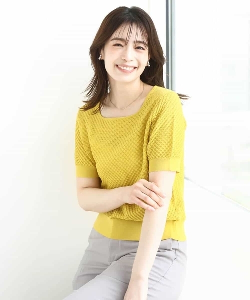 OFUON le MK(オフオンルエムケー)の「レーシー編み半袖ニット/洗える/WEB限定サイズあり(ニット/セーター・レディース・ネイビー/イエロー/ブルー/ホワイト・38/36)」の19枚目の写真
