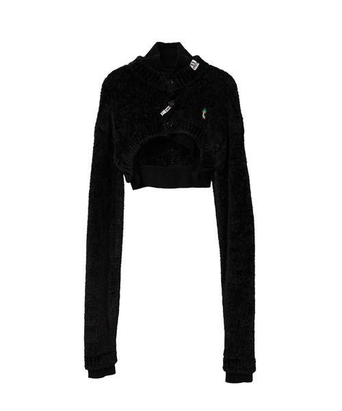Maison MIHARA YASUHIRO(メゾンミハラヤスヒロ)の「Layered Cropped Knit Cardigan(カーディガン/ボレロ・レディース・キャメル/ブラック・38)」の1枚目の写真