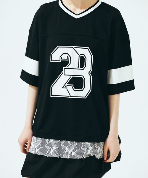 Nora Lily elle(ノラリリーエル)の「【Nora Lily】「elle」Hug Number 23 Mesh Tule Layer Tee(Tシャツ/カットソー・レディース・スカイブルー/ブラック/ピンク・FREE)」の8枚目の写真