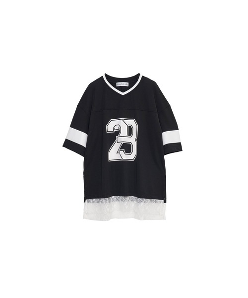 tシャツ 「Nora Lily」「elle」Hug Number 23 Mesh Tule Layer Tee レディース Nora Lily】「elle」Hug Number 23 Mesh Tule Layer Tee-Pink