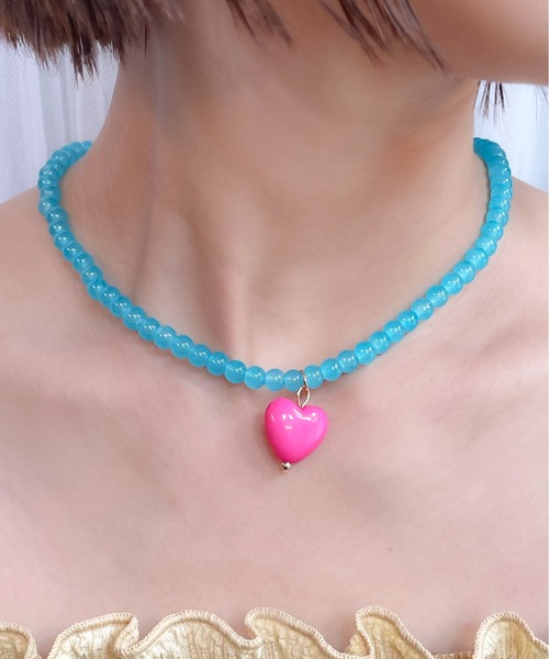 ハートモチーフ ブルービーズ ネックレス HIKA（ヒカ）の「【HIKA／ヒカ】ハートモチーフビーズネックレス