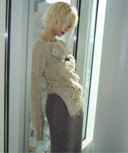 musubore(ムスボレ)の「fringe shaggy knit / フリンジシャギーニット(ニット/セーター・レディース・グレー/パープル/クリーム・FREE)」の13枚目の写真