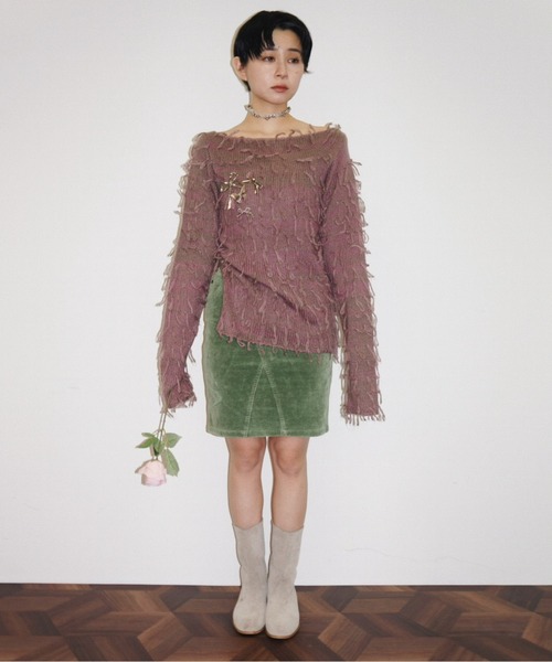 musubore(ムスボレ)の「fringe shaggy knit / フリンジシャギーニット(ニット/セーター・レディース・グレー/パープル/クリーム・FREE)」の8枚目の写真