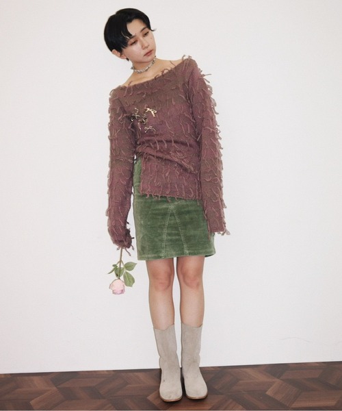 musubore(ムスボレ)の「fringe shaggy knit / フリンジシャギーニット(ニット/セーター・レディース・グレー/パープル/クリーム・FREE)」の10枚目の写真