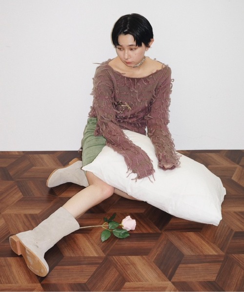 musubore(ムスボレ)の「fringe shaggy knit / フリンジシャギーニット(ニット/セーター・レディース・グレー/パープル/クリーム・FREE)」の11枚目の写真