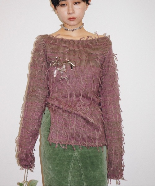 musubore(ムスボレ)の「fringe shaggy knit / フリンジシャギーニット(ニット/セーター・レディース・グレー/パープル/クリーム・FREE)」の7枚目の写真