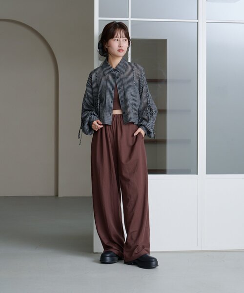 Kastane（カスタネ）の「【新色追加/S.Mサイズ展開】チェックギャザーシャツ（シャツ/ブラウス・レディース・ブルー/ブラック/ブラウン/ネイビー/ブラック系その他・SMALL/MEDIUM）」の9枚目の写真