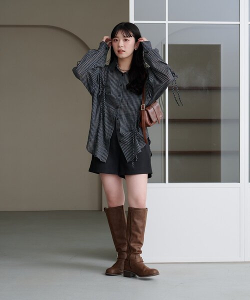 Kastane（カスタネ）の「【新色追加/S.Mサイズ展開】チェックギャザーシャツ（シャツ/ブラウス・レディース・ブルー/ブラック/ブラウン/ネイビー/ブラック系その他・SMALL/MEDIUM）」の10枚目の写真