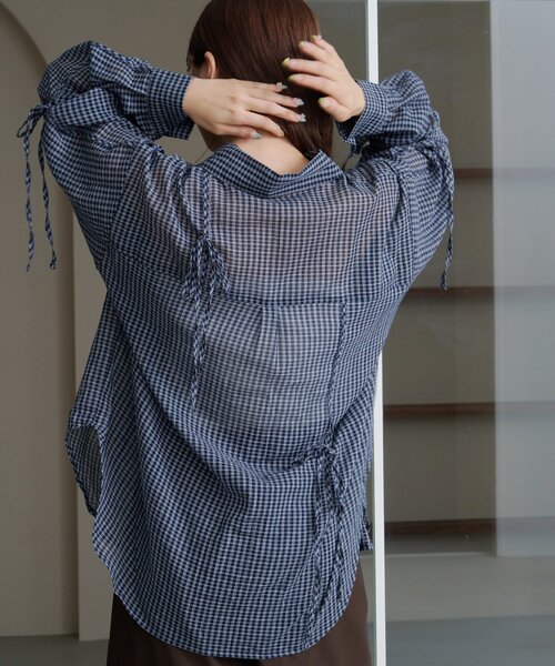 Kastane（カスタネ）の「【新色追加/S.Mサイズ展開】チェックギャザーシャツ（シャツ/ブラウス・レディース・ブルー/ブラック/ブラウン/ネイビー/ブラック系その他・SMALL/MEDIUM）」の12枚目の写真