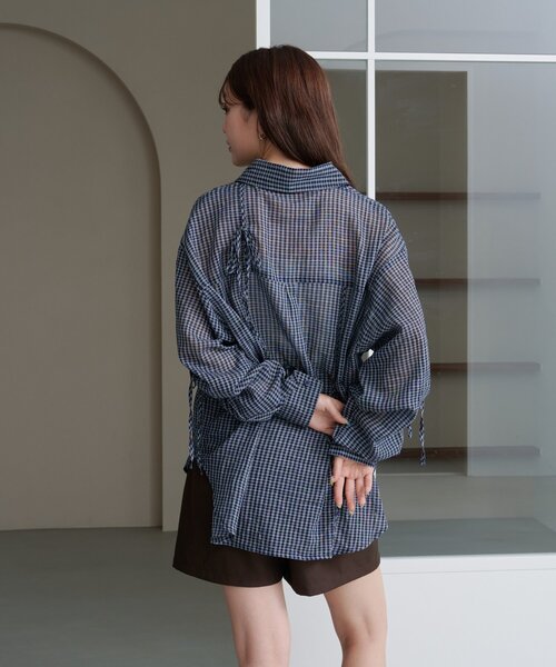 セール】【新色追加/S.Mサイズ展開】チェックギャザーシャツ（シャツ