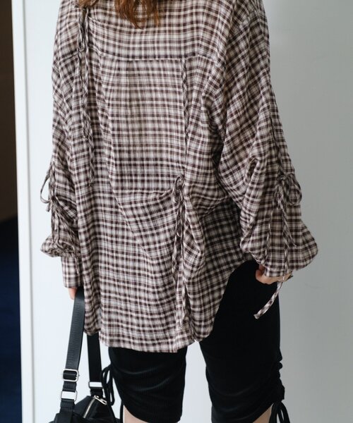 Kastane（カスタネ）の「【新色追加/S.Mサイズ展開】チェックギャザーシャツ（シャツ/ブラウス・レディース・ブルー/ブラック/ブラウン/ネイビー/ブラック系その他・SMALL/MEDIUM）」の17枚目の写真