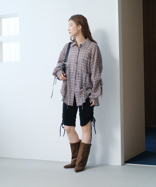 Kastane（カスタネ）の「【新色追加/S.Mサイズ展開】チェックギャザーシャツ（シャツ/ブラウス・レディース・ブルー/ブラック/ブラウン/ネイビー/ブラック系その他・SMALL/MEDIUM）」の15枚目の写真