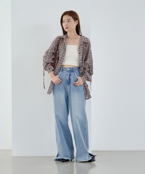 Kastane（カスタネ）の「【新色追加/S.Mサイズ展開】チェックギャザーシャツ（シャツ/ブラウス・レディース・ブルー/ブラック/ブラウン/ネイビー/ブラック系その他・SMALL/MEDIUM）」の20枚目の写真