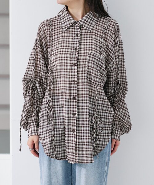 Kastane（カスタネ）の「【新色追加/S.Mサイズ展開】チェックギャザーシャツ（シャツ/ブラウス・レディース・ブルー/ブラック/ブラウン/ネイビー/ブラック系その他・SMALL/MEDIUM）」の14枚目の写真