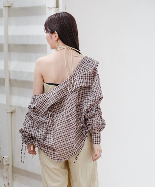 セール】【新色追加/S.Mサイズ展開】チェックギャザーシャツ（シャツ