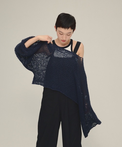 eL(エル)の「【eL】1.5G Wide Loose Pullover/496982(ニット/セーター・レディース・ネイビー/アイボリー・FREE)」の10枚目の写真