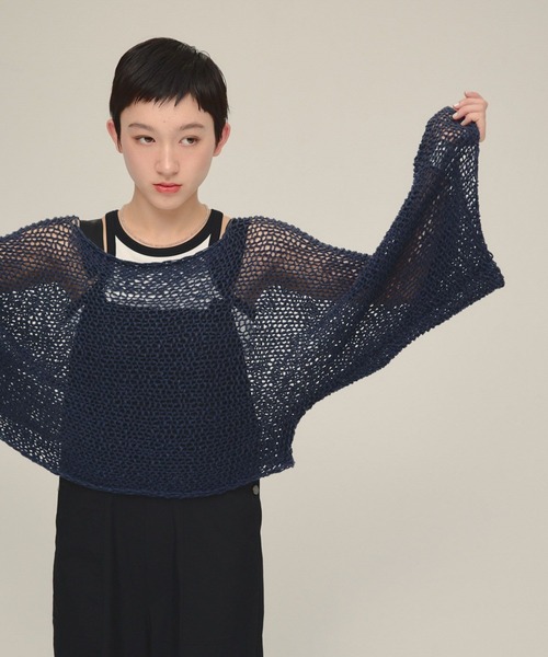 eL(エル)の「【eL】1.5G Wide Loose Pullover/496982(ニット/セーター・レディース・ネイビー/アイボリー・FREE)」の13枚目の写真