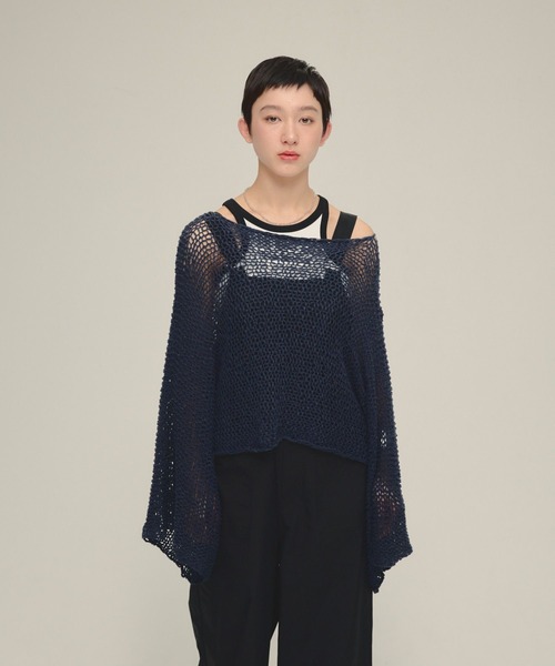eL(エル)の「【eL】1.5G Wide Loose Pullover/496982(ニット/セーター・レディース・ネイビー/アイボリー・FREE)」の14枚目の写真