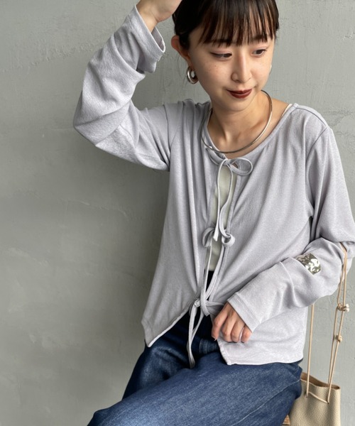 JF Ready Made（ジェイエフレディメイド）の「[Jf Ready Made/ジェイエフレディメイド] 強撚フライス 2WAY リボンカーディガン（カーディガン/ボレロ・レディース・グレー/イエロー/ブラック/ホワイト・F）」の3枚目の写真