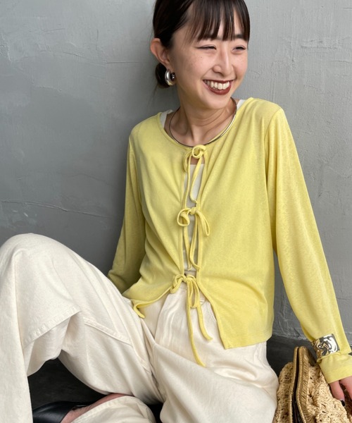 JF Ready Made（ジェイエフレディメイド）の「[Jf Ready Made/ジェイエフレディメイド] 強撚フライス 2WAY リボンカーディガン（カーディガン/ボレロ・レディース・グレー/イエロー/ブラック/ホワイト・F）」の4枚目の写真