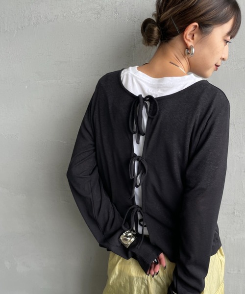 JF Ready Made（ジェイエフレディメイド）の「[Jf Ready Made/ジェイエフレディメイド] 強撚フライス 2WAY リボンカーディガン（カーディガン/ボレロ・レディース・グレー/イエロー/ブラック/ホワイト・F）」の2枚目の写真