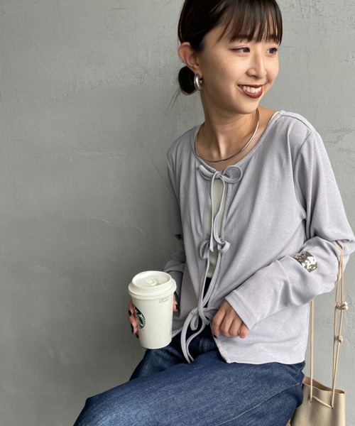 JF Ready Made（ジェイエフレディメイド）の「[Jf Ready Made/ジェイエフレディメイド] 強撚フライス 2WAY リボンカーディガン（カーディガン/ボレロ・レディース・グレー/イエロー/ブラック/ホワイト・F）」の17枚目の写真