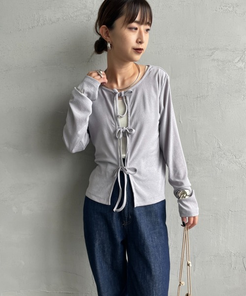 JF Ready Made（ジェイエフレディメイド）の「[Jf Ready Made/ジェイエフレディメイド] 強撚フライス 2WAY リボンカーディガン（カーディガン/ボレロ・レディース・グレー/イエロー/ブラック/ホワイト・F）」の18枚目の写真