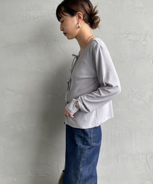 JF Ready Made（ジェイエフレディメイド）の「[Jf Ready Made/ジェイエフレディメイド] 強撚フライス 2WAY リボンカーディガン（カーディガン/ボレロ・レディース・グレー/イエロー/ブラック/ホワイト・F）」の19枚目の写真