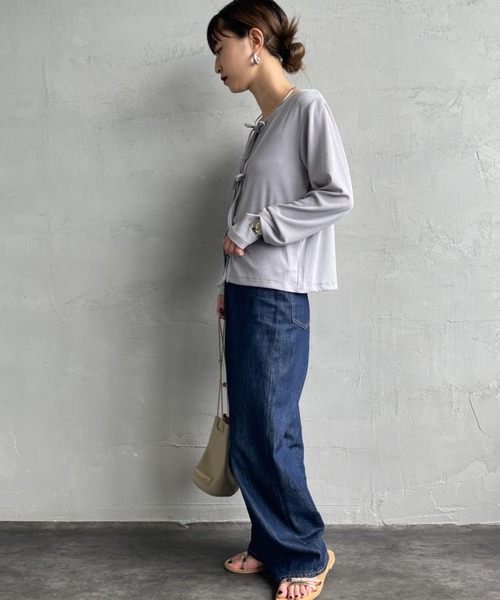 JF Ready Made（ジェイエフレディメイド）の「[Jf Ready Made/ジェイエフレディメイド] 強撚フライス 2WAY リボンカーディガン（カーディガン/ボレロ・レディース・グレー/イエロー/ブラック/ホワイト・F）」の22枚目の写真