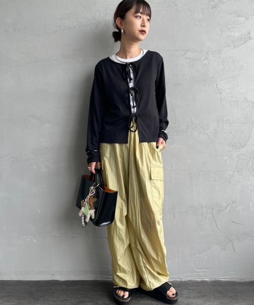 JF Ready Made（ジェイエフレディメイド）の「[Jf Ready Made/ジェイエフレディメイド] 強撚フライス 2WAY リボンカーディガン（カーディガン/ボレロ・レディース・グレー/イエロー/ブラック/ホワイト・F）」の6枚目の写真