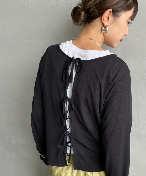 JF Ready Made（ジェイエフレディメイド）の「[Jf Ready Made/ジェイエフレディメイド] 強撚フライス 2WAY リボンカーディガン（カーディガン/ボレロ・レディース・グレー/イエロー/ブラック/ホワイト・F）」の16枚目の写真