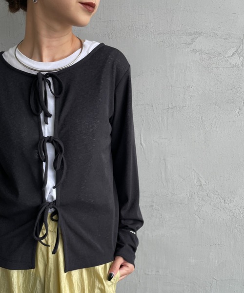 JF Ready Made（ジェイエフレディメイド）の「[Jf Ready Made/ジェイエフレディメイド] 強撚フライス 2WAY リボンカーディガン（カーディガン/ボレロ・レディース・グレー/イエロー/ブラック/ホワイト・F）」の9枚目の写真