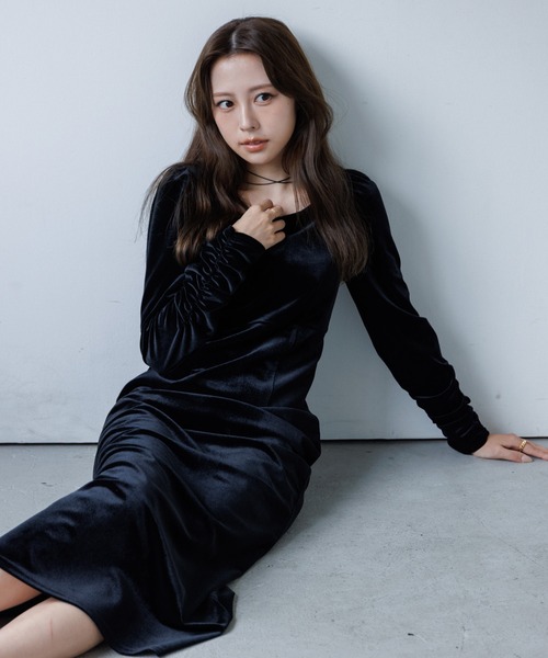SENEE（セニー）の「velour ribbon one-piece（ベロアリボンワンピース