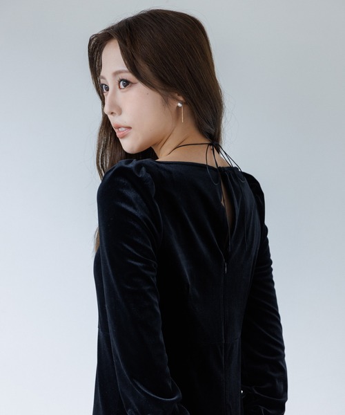 SENEE（セニー）の「velour ribbon one-piece（ベロアリボンワンピース
