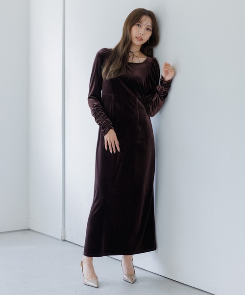 SENEE（セニー）の「velour ribbon one-piece（ベロアリボンワンピース
